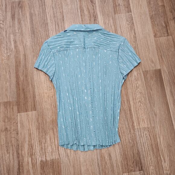 Y2K Floral Babydoll Blouse Women XL Blue Embroidered Short Sleeve Fairycore Boho - Picture 6 of 9